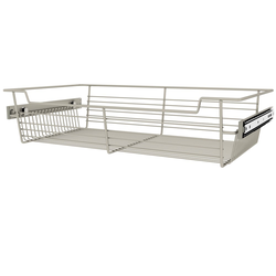 Heavy Duty Closet Wire Pull out Basket for 24 Inch Cabinet Opening Width, Full Extension Side-Mounted Slides Included, 24” W x 14” D x 5” H, Satin Nickel