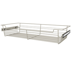 Heavy Duty Closet Wire Pull out Basket for 30 Inch Cabinet Opening Width, Full Extension Side-Mounted Slides Included, 30” W x 14” D x 5” H, Satin Nickel