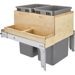 21 Inch Width 50 Quart Double Top Mount Waste Container with Side Storage (1-1/2 Inch Faceframe), Cabinet Opening Width: 21 Inch, Natural