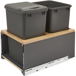 50 Quart Double LEGRABOX Bottom Mount Pull-Out Waste Container With Soft Close, Minimum Cabinet Opening Width: 16-1/2 Inch, Gray