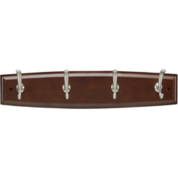 18 Inch Length, 3.3125 Inch Projection Wood Hook Rail- Cherry Stain with Satin Nickel