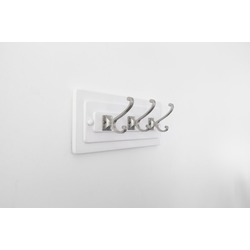 Catania 12 Inch Long Coat Rack/Hook Rail, White with Satin Nickel