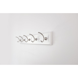 Luna 28 Inch Long Coat Rack/Hook Rail, White with Satin Nickel
