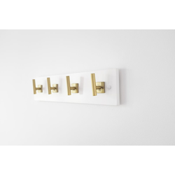 Bar Pull 18 Inch Long Coat Rack/Hook Rail, White with Brushed Golden Brass