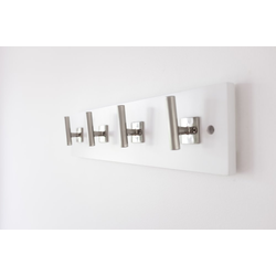 Bar Pull 18 Inch Long Coat Rack/Hook Rail, White with Satin Nickel