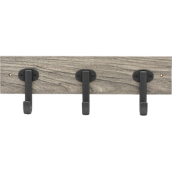 Euro-Contemporary 18 Inch Long Coat Rack/Hook Rail, Light Rustic Wood Grain with Black Iron
