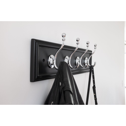 Cottage 20 Inch Long Coat Rack/Hook Rail, Black with Chrome