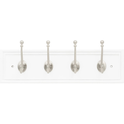 Cottage 20 Inch Long Coat Rack/Hook Rail, White with Satin Nickel
