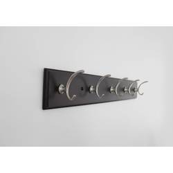 Luna 28 Inch Long Coat Rack/Hook Rail, Cocoa Wood Grain with Satin Nickel (6 Pack)