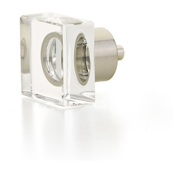 City Lights 1-1/4 Inch Diameter Square Glass Cabinet Knob, Satin Nickel