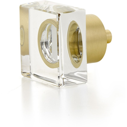 City Lights 1-1/4 Inch Diameter Square Glass Cabinet Knob, Satin Brass
