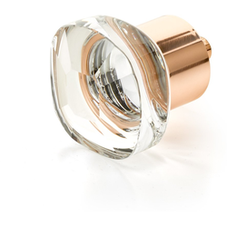 City Lights 1-1/4 Inch Diameter Soft Square Glass Cabinet Knob, Polished Rose Gold