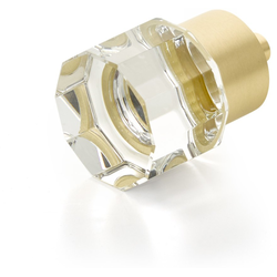 City Lights 1-1/8 Inch Diameter Round Multi-Sided Glass Cabinet Knob, Satin Brass