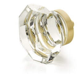 City Lights 1-3/4 Inch Diameter Dome Faceted Glass Cabinet Knob, Satin Brass