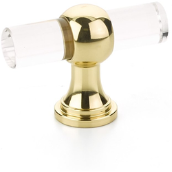Lumiere 2 Inch Diameter Acrylic Cabinet T-Knob, Polished Brass
