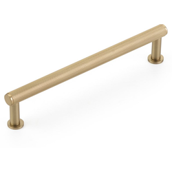 Pub House 6 Inch Center to Center Knurled Cabinet Pull, Signature Satin Brass
