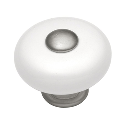 Tranquility 1-1/4 Inch Diameter Satin Nickel with White Cabinet Knob