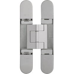 PMI 3-Way Adjustable Invisible Hinge, Door Thickness 1-1-8” (28mm) to 1-7/16” (34mm), Screw Covers Included, 13/16” (22mm) W x 5”(128mm) L x 13/16” (21mm) D, Silver Painted