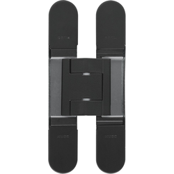 PMI 3-Way Adjustable Invisible Hinge, Door Thickness 1-1-8” (28mm) to 1-7/16” (34mm) , Width 13/16” (22mm) x 5”(128mm)Long x 13/16” (21mm) Deep, Screw Covers, Black Painted