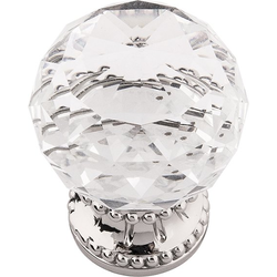 1-3/8 Inch Diameter Chautauqua Round Cabinet Knob, Glass with Polished Nickel