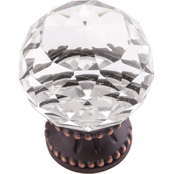 1-3/8 Inch Diameter Chautauqua Round Cabinet Knob, Glass with Vintage Bronze