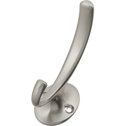 0.875 Inch Center to Center, 3 Inch Length Double Coat Hook, Satin Nickel