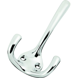 0.625 Inch Center to Center, 3.25 Inch Length Double Coat Hook, Chrome