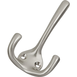 0.625 Inch Center to Center, 3.25 Inch Length Double Utility Coat Hook, Satin Nickel
