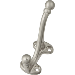 2.75 Inch Length, 2.5 Inch Projection Double Coat Hook, Satin Nickel