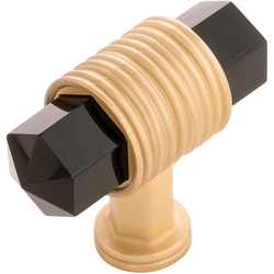 1-7/8 Inch Length Chrysalis Cabinet T-Knob, Brushed Golden Brass with Opaque Black Glass (10 Pack)