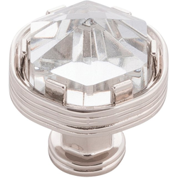 1-3/16 Inch Length Chrysalis Cabinet Knob, Polished Nickel with Glass (10 Pack)