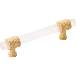 3-3/4 Inch (96mm) Center to Center Chrysalis Cabinet Pull, Brushed Golden Brass with Frosted Glass (10 Pack)