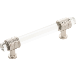 3-3/4 Inch (96mm) Center to Center Chrysalis Cabinet Pull, Polished Nickel with Glass (10 Pack)