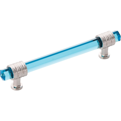 5-1/16 Inch (128mm) Center to Center Chrysalis Cabinet Pull, Polished Nickel with Cerulean Glass (10 Pack)