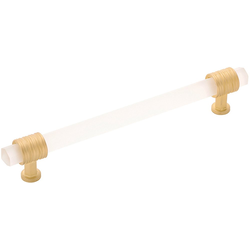 6-5/16 Inch (160mm) Center to Center Chrysalis Cabinet Pull, Brushed Golden Brass with Frosted Glass (10 Pack)