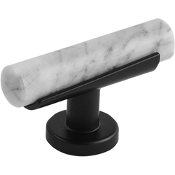 2-1/2 Inch Length Firenze Cabinet T-Knob, White Marble with Matte Black