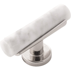 2-1/2 Inch Length Firenze Cabinet T-Knob, White Marble with Satin Nickel