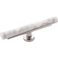 5 Inch Length Firenze Cabinet T-Knob, White Marble with Satin Nickel