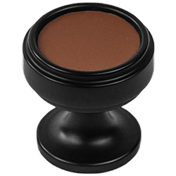 1-1/4 Inch Diameter Reserve Round Cabinet Knob, Matte Black with Brown Leather