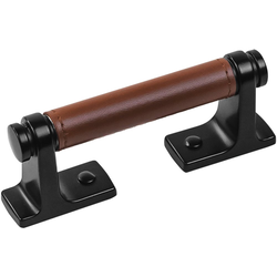 3 Inch Center to Center Reserve Pull, Matte Black with Brown Leather