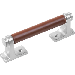 3-3/4 Inch (96mm) Center to Center Reserve Pull, Satin Nickel with Brown Leather