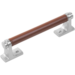 5-1/16 Inch (128mm) Center to Center Reserve Pull, Satin Nickel with Brown Leather