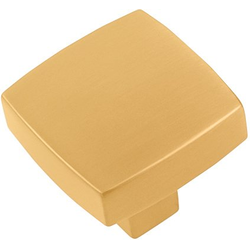 1-1/4 Inch Length Coventry Square Cabinet Knob, Brushed Golden Brass