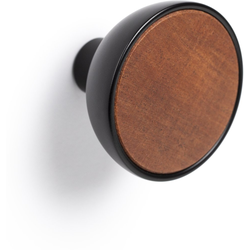 1-49/64 Inch (45 mm) Diameter Black + Wood Cabinet Knob, Matte Black + Sapele