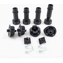 3-3/4, 6-1/4 Inch Plastic Leveler Polybag Set with Groove Mount Clip, Dowel Mount Socket