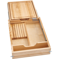 Knife Organizer and Cutting Board Replacement Drawer System with Soft Close for Full Access, Min Cabinet Opening 16-1/2 Inch Wide, Natural Maple