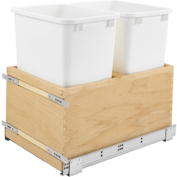 30% OFF 35 Quart Undermount Double Trash Pull-Out Waste Container with Soft-Close Slides, Face Frame Min. Cabinet Opening: 14-1/2 Inch Wide, Natural Maple with White Bin