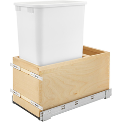 30% OFF 50 Quart Undermount Single Trash Pull-Out Waste Container with Soft-Close Slides, Face Frame Min. Cabinet Opening: 11-1/2 Inch Wide, Natural Maple with White Bin