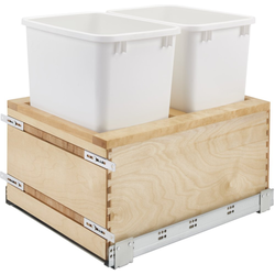 35 Quart Undermount Double Trash Pull-Out Waste Container with Soft-Close Slides, Face Frame Min. Cabinet Opening: 17-1/2 Inch Wide, Natural Maple with White Bin