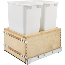 50 Quart Undermount Double Trash Pull-Out Waste Container with Soft-Close Slides, Face Frame Min. Cabinet Opening: 17-1/2 Inch Wide, Natural Maple with White Bin